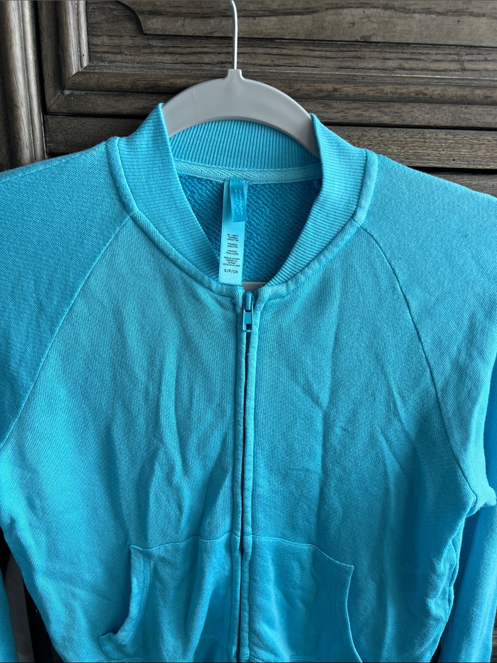 SKIMS Light French Terry Shrunken Zip Up Jacket - Cyan - Size S